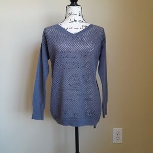 Rebecca Taylor pullover gray mesh open knit sweater women's S